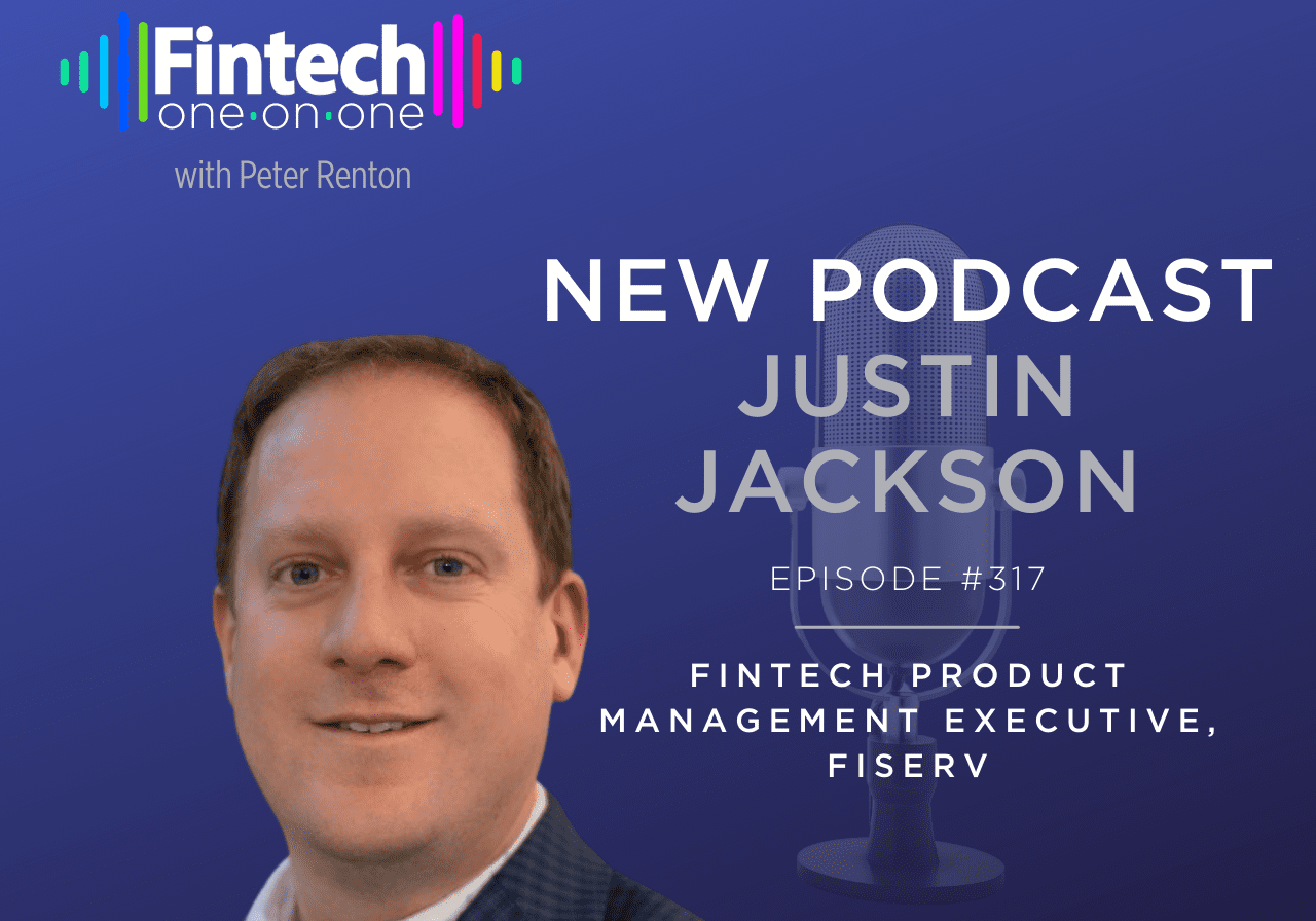 Podcast announcement featuring Justin Jackson on fintech product management.