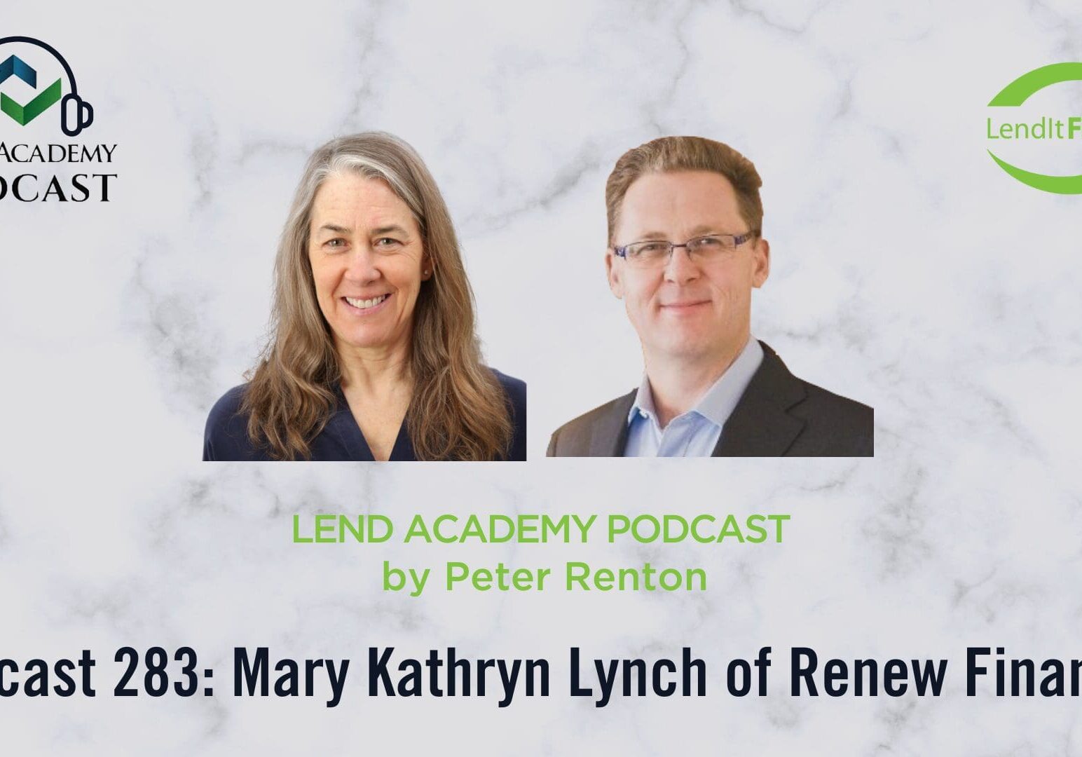 Two professionals on LEND Academy Podcast episode cover.